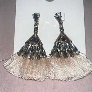 Chic Silver and Cream Tassel Earrings